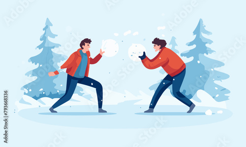 Snowball Fights vector flat minimalistic isolated vector style illustration -