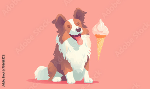 dog licking icecream vector flat minimalistic isolated vector style illustration
