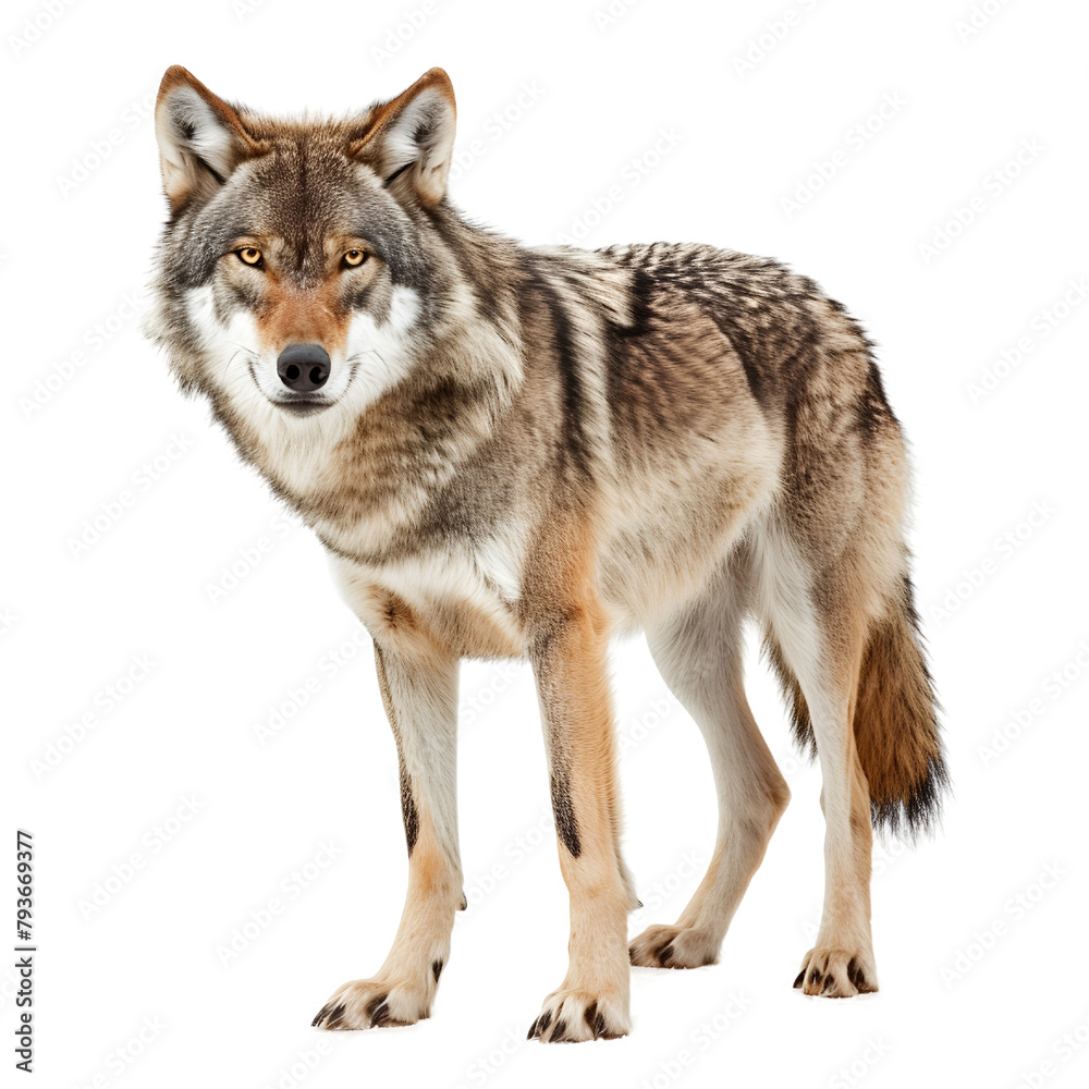 Mesmerizing image of a wolf standing against a white background
