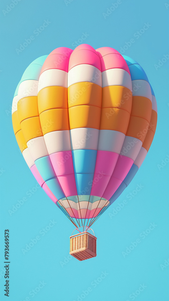 Obraz premium 3D vector of a colorful hot air balloon in a clear blue sky, sense of adventure and freedom, playful and bright