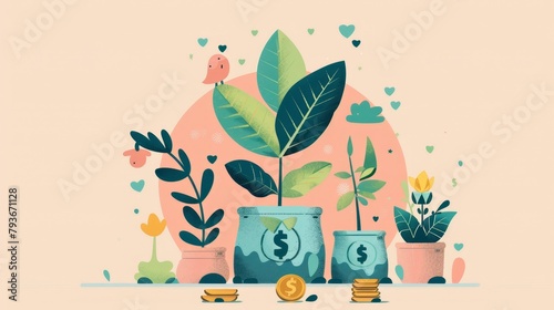A playful take on financial growth with quirky characters and cartoonish style  AI generated illustration