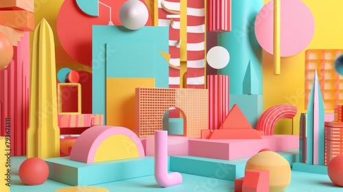 A quirky and abstract 3D representation of a company rebranding with geometric shapes and vibrant hues  AI generated illustration