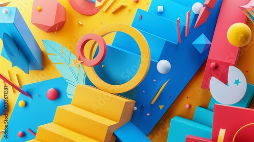 A quirky and abstract 3D representation of a successful business pivot with dynamic shapes and colors  AI generated illustration