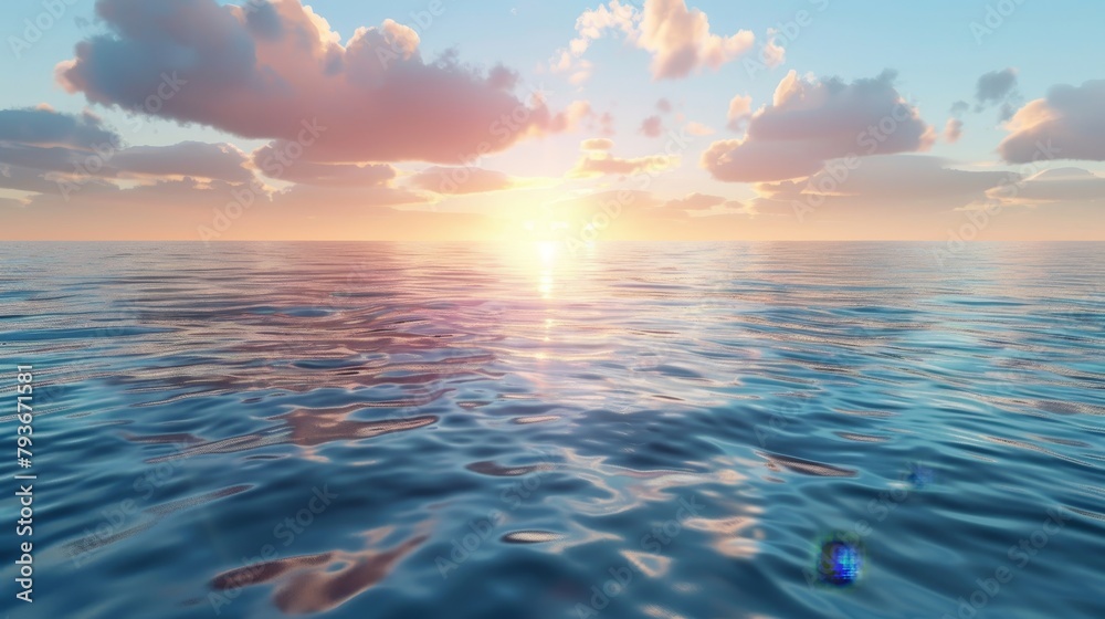 A realistic 3D render of a tranquil ocean view  AI generated illustration - obrazy, fototapety, plakaty 