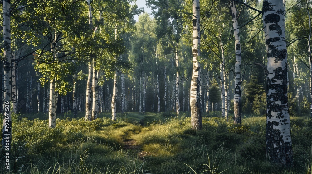 Obraz premium A realistic 3D rendering of a forest scene AI generated illustration