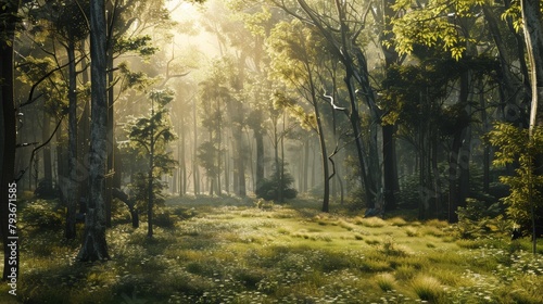 A realistic 3D render of a tranquil forest clearing AI generated illustration