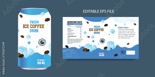 Coffee can label design, roasted coffee drink packaging design, latte espresso cappuccino brown label eps illustration, cold coffee drink editable file