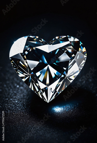 Heart shaped diamond on black dark background  low key