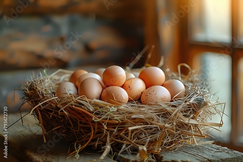 Tranquil Farmstead: Eggs Nestled in Warm Surroundings