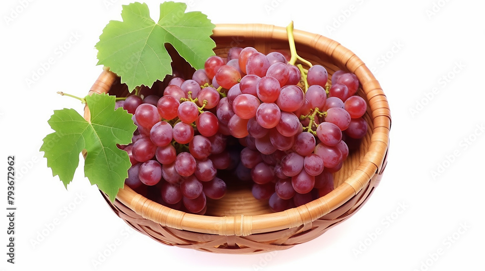 Beautiful display of grapes nestled in an elegant wooden fruit basket against a clean white backdrop.
Beautiful display of grapes nestled in an elegant wooden fruit basket against a clean white backdrop.