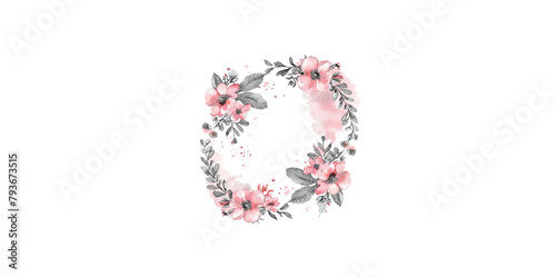 A pink floral wreath with empty space in the middle on a white background