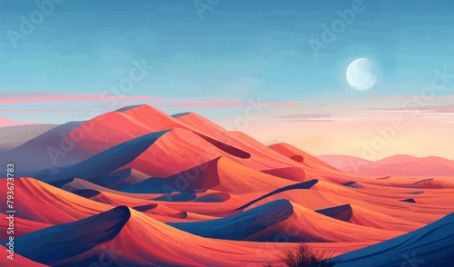 Sandy dunes stretching to the horizon. Vector illustration.