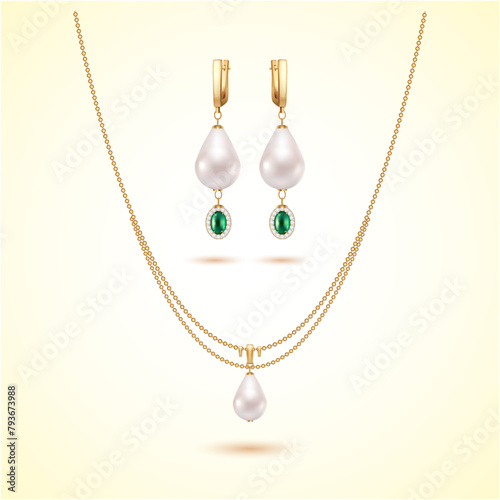 Golden chains pendants design vector. Precious necklaces.