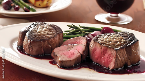 Filet Mignon with Red Wine Reduction Ingredients Filet mignon steaks, olive oil, salt, pepper, red wine, beef stock, shallots.
Instructions Sear steaks in hot olive oil, season with salt and pepper. R photo