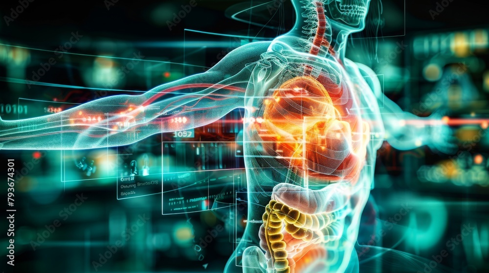 Detailed 3D Image of Human Body and Organs Revealing Internal Structure, Three-dimensional X-ray of the human endocrine system Detailed 3D Image of Human Body and Organs Revealing Internal Structure, Three-dimensional X-ray of the human endocrine system