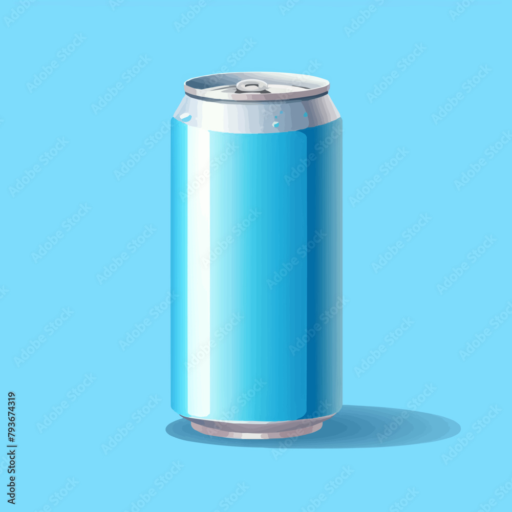 Soda can in aluminium. Bottled drink, vitamin juice, carbonated or natural water in cans, vector illustration isolated on a blue background Soda can in aluminium. Bottled drink, vitamin juice, carbonated or natural water in cans, vector illustration isolated on a blue background