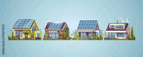 Solar energy panel installation, Panel or Wind Turbine Maintenance with Home Service Team For Electricity Network Operation, Renewable energy. Solar energy panels set flat vector modern illustration