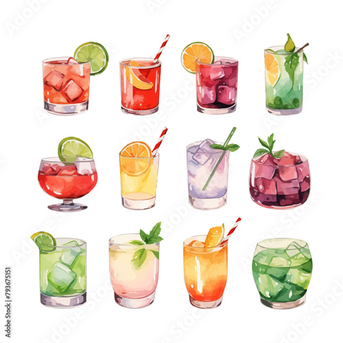 watercolor Cocktail Drinks clipart for graphic resources