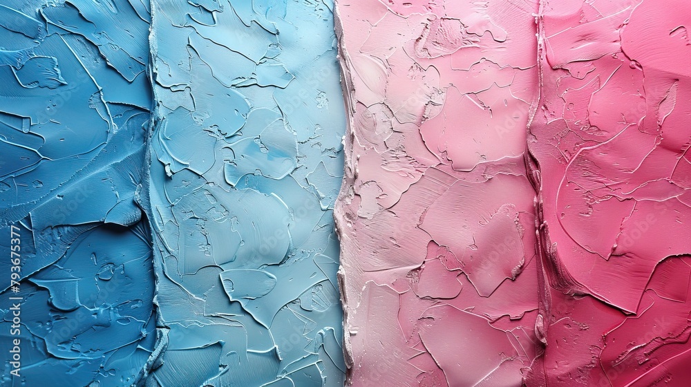 Close-up of a Blue, Pink, and White Textured Paint