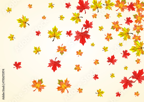 Colorful Leaf Background Beige Vector. Floral Down Card. Autumnal Pattern Leaves. Collection Plant Illustration.