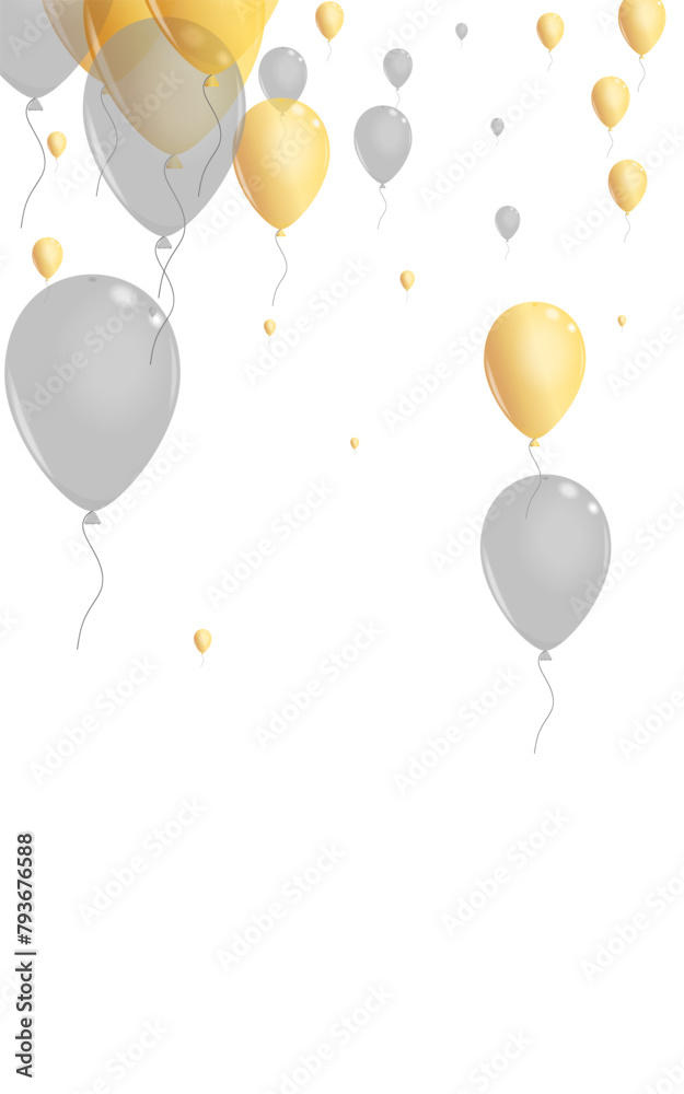 Golden Balloon Background White Vector. Balloon 3d Banner. Gray Abstract Balloon. Surprise Jubilee Border.