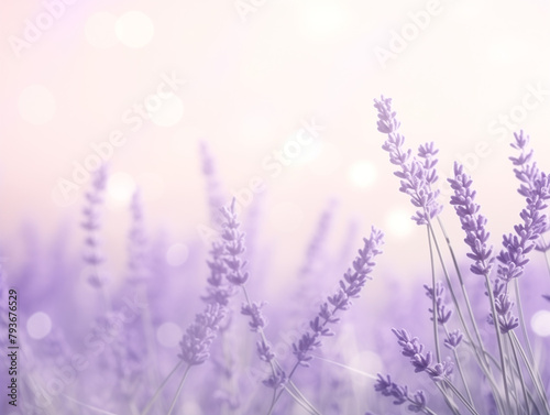 Lavender field, soft purple tones, serene nature background with copy space