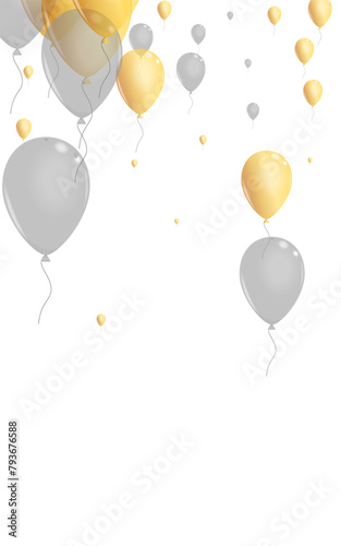 Golden Balloon Background White Vector. Balloon 3d Banner. Gray Abstract Balloon. Surprise Jubilee Border.