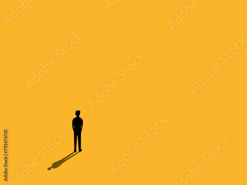 Man standing alone in empty space. vector