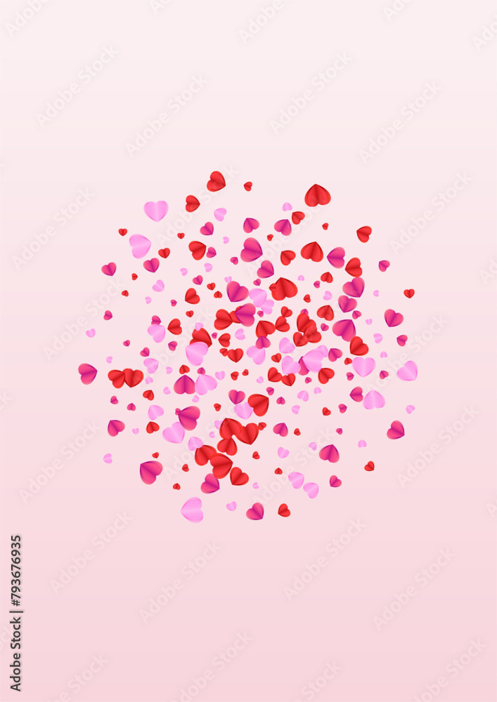 Lilac Confetti Background Pink Vector. Volume Texture Heart. Fond Valentine Frame. Violet Heart Birthday Illustration. Purple Card Pattern.