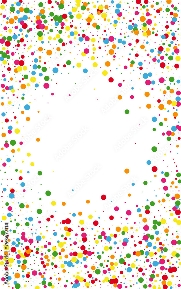 Bright Confetti Background White Vector. Circle Festival Design. Rainbow Holiday. Multicolored Polka Paper. Round Parade Frame.