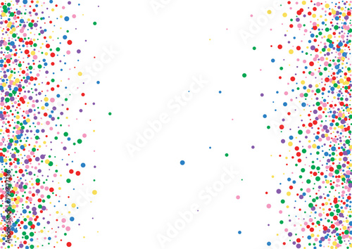 Rainbow Dot Background White Vector. Confetti Holiday Card. Multicolored Surprise. Colorful Polka Prize. Round New Template.