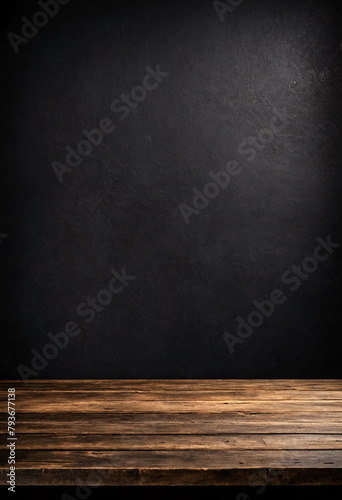 Rustic empty wood table against a dark background