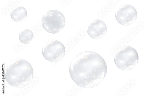 Set of soap bubbles isolated on transparent background. photo