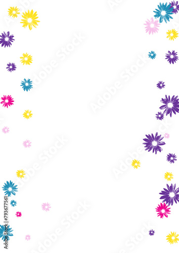 Multi-colored Chamomile Background White Vector. Leaf Exotic Texture. Green Flowers Beauty. Artistic Tile. Sweetie Violet Garden.
