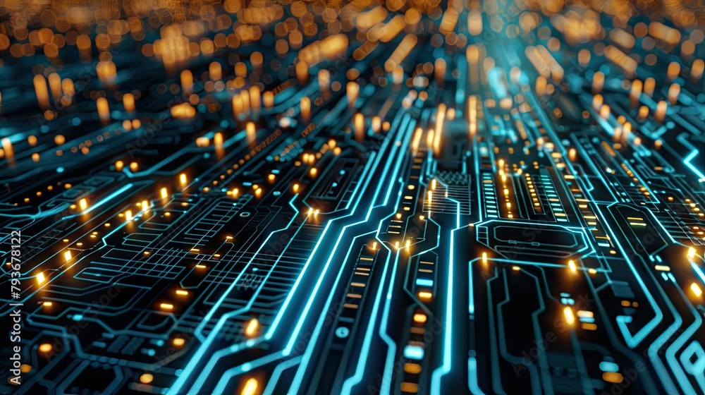 Binary code flowing through circuit board Binary code flowing through circuit board
