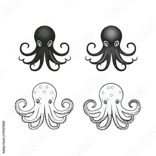 Octopus | Minimalist and Simple set of 3 Line White background - Vector illustration