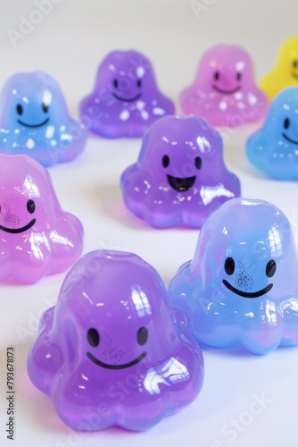 Colorful smiling jelly toys on white background