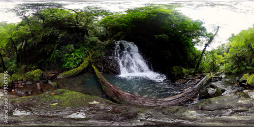 Waterfall in the jungle. Malisbog Falls in the rainforest. Negros, Philippines. VR 360.