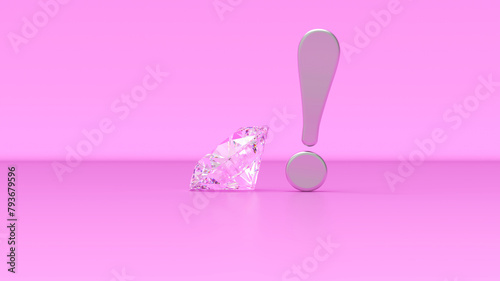 プロポーズでダイヤモンドをもらいびっくり感嘆符、ピンク色背景