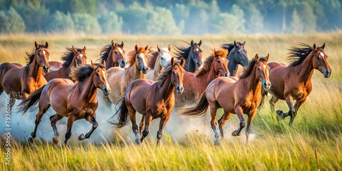 herd-of-horses-running-on-tall-grasses photo
