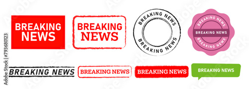 breaking news rectangle circle stamp and speech bubble label sticker sign for announcement scandal public