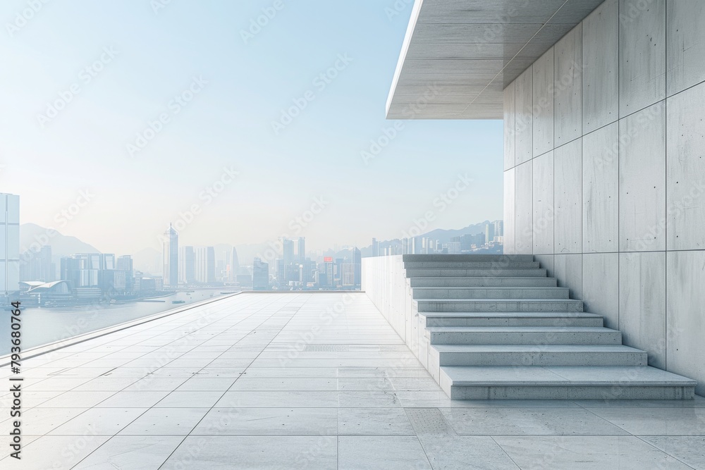 Obraz premium Concrete steps and buildings on the square,Empty architectural background.