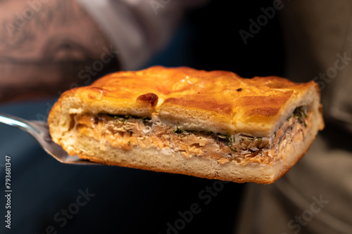 Savory Ossetian covered pie with a crispy crust, tender chicken filling and fresh herbs. Perfectly baked with a golden crust, it will please all the senses.