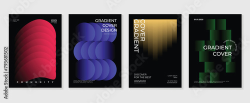 Abstract gradient background vector set. Minimalist style cover template with vibrant perspective 3d geometric prism shapes collection. Ideal design for social media, poster, cover, banner, flyer.