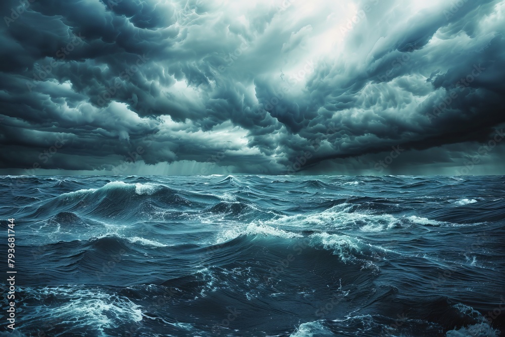 Fototapeta premium Dramatic storm clouds gathering over a dark and choppy ocean
