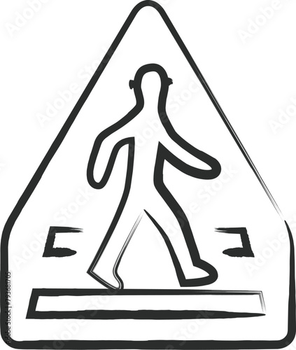 シンプルな標識の筆書き単品イラスト　横断歩道