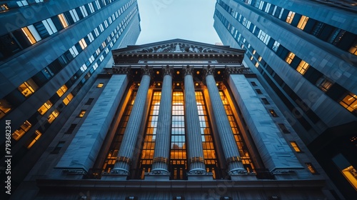 Urban Finance Hub: Bank Building Flanked by Modern Office Exteriors photo