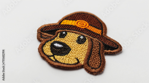 Funny dog character badge on the white background
