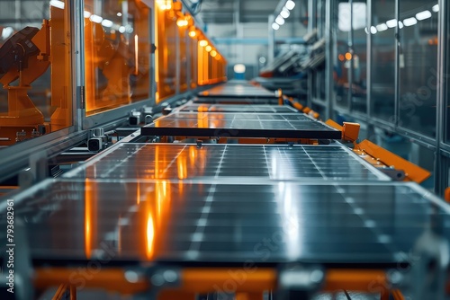 Solar Panel Cells are Being Moved and Tested on Conveyor during Solar Panel Production Process on Advanced Factory