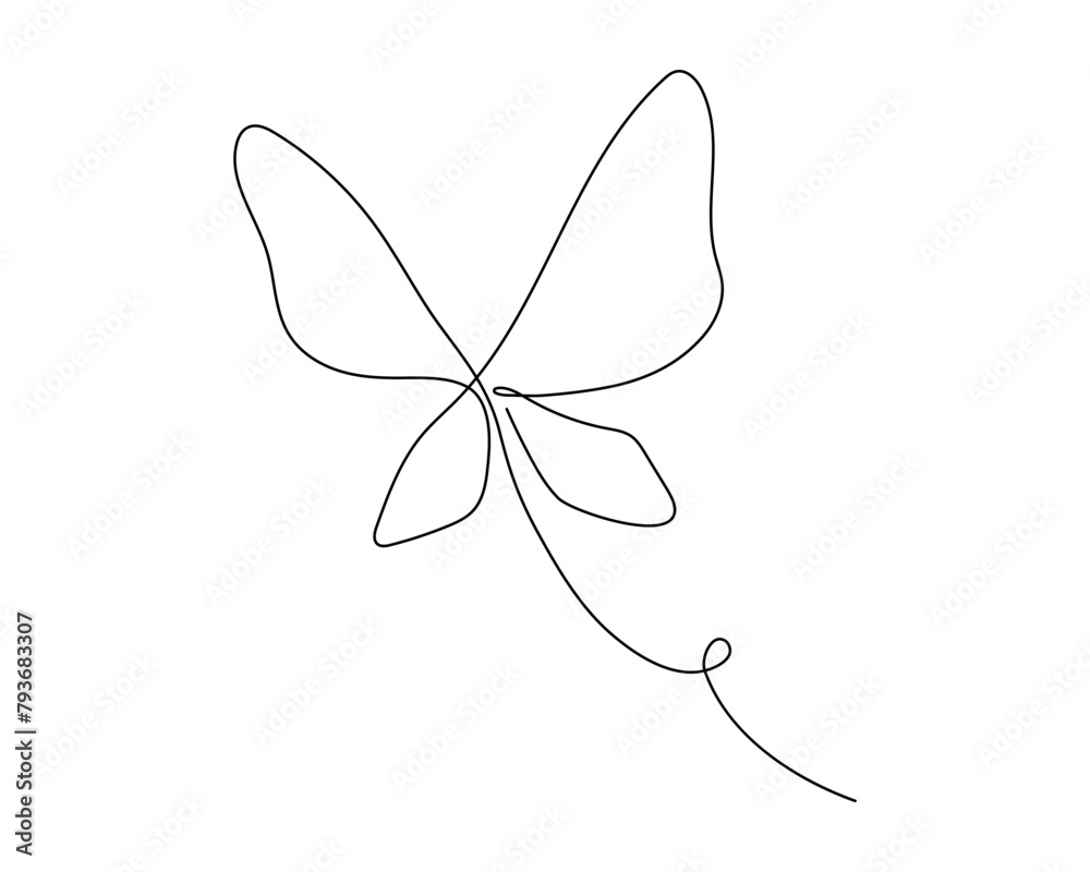 One continuous line butterfly vector illustration. Single line hand drawn sketch. Summer symbol in trendy doodle style One continuous line butterfly vector illustration. Single line hand drawn sketch. Summer symbol in trendy doodle style